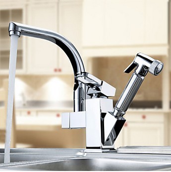 Centerset robinet de la cuisine contemporaine deux becs (finition chromée)