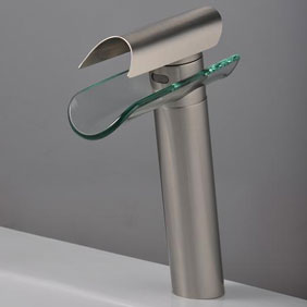 contemporaine robinet d'évier cascade salle de bains - fini nickel brossé (hauteur) F0814HS