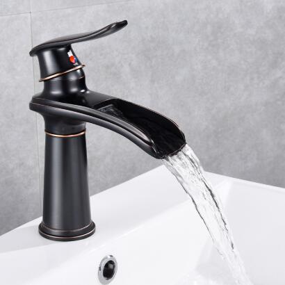 Robinet de salle de bain noir cascade - Robinet de lavabo rétro - Robinetterie de lavabo en laiton - Robinet de salle de bain à levier unique - Antique ORB pour salle de bain R0115B