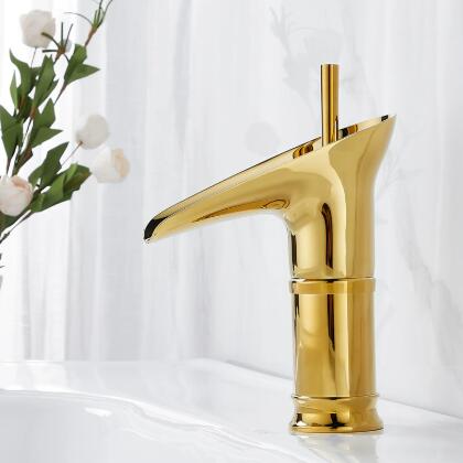 Lavabo chaud et froid en cuivre, robinet à trou unique, armoire de salle de bain, robinet à cascade dorée R0140G