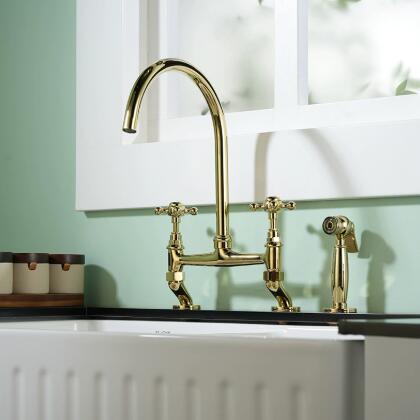 Tous les robinets de cuisine à double trou rotatifs, style pont rétro en cuivre, avec tuyau d'eau et pistolet à vaporisateur RP0418