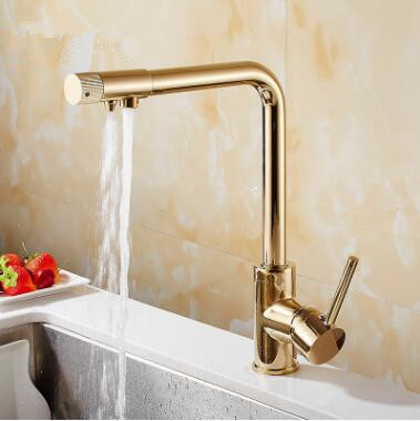 Antiquité Golden Imprimé Trois Cours Monopoignée L'eau Potable Robinet évier de Cuisine T0155G